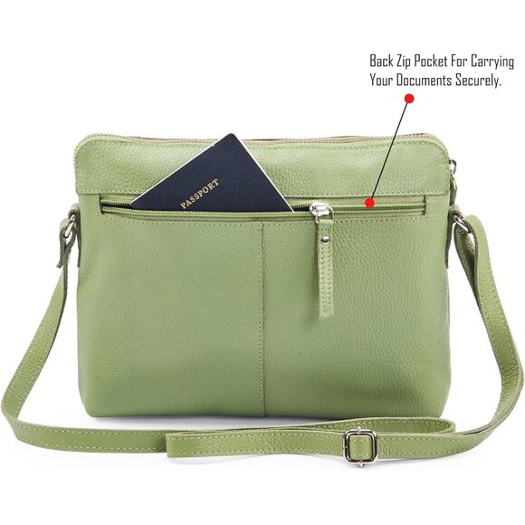 Women Sage Imported Leather Polyester Crossbody Sling Shoulder Crossover Bag - Picture 5 of 6